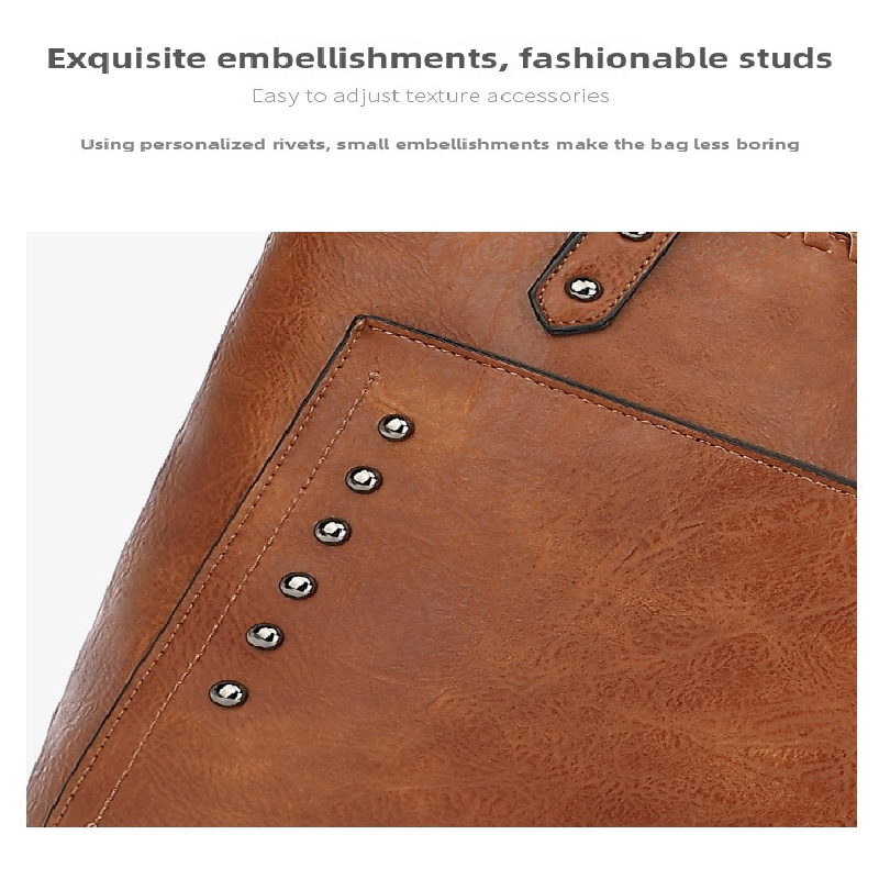 Brown Minimalist Large Capacity Tote Bag with Detachable Pouch – Soft PU Leather Shoulder Handbag for Everyday Use — image 2