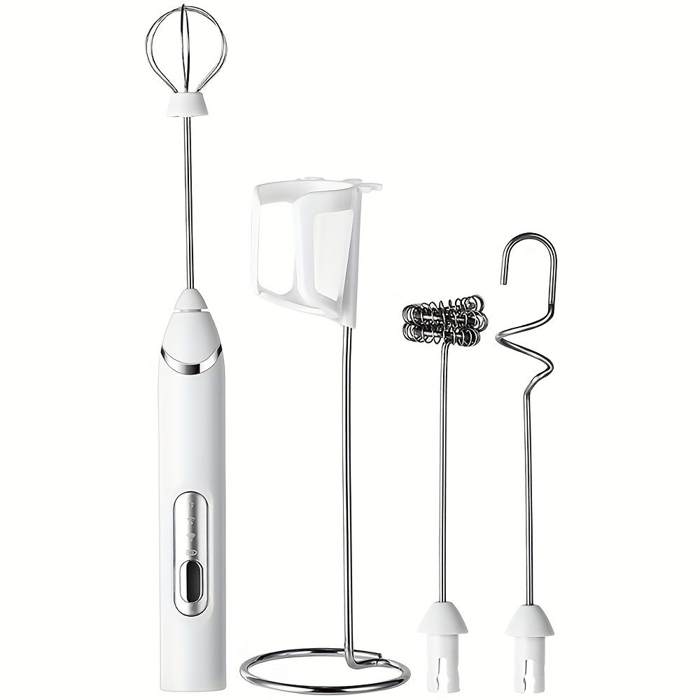 1PACK USB Rechargeable 3-Speed Electric Coffee Frother & Hand Mixer with 3 Whisks for Cream, Baking, Cappuccinos & Milkshakes White — image 3