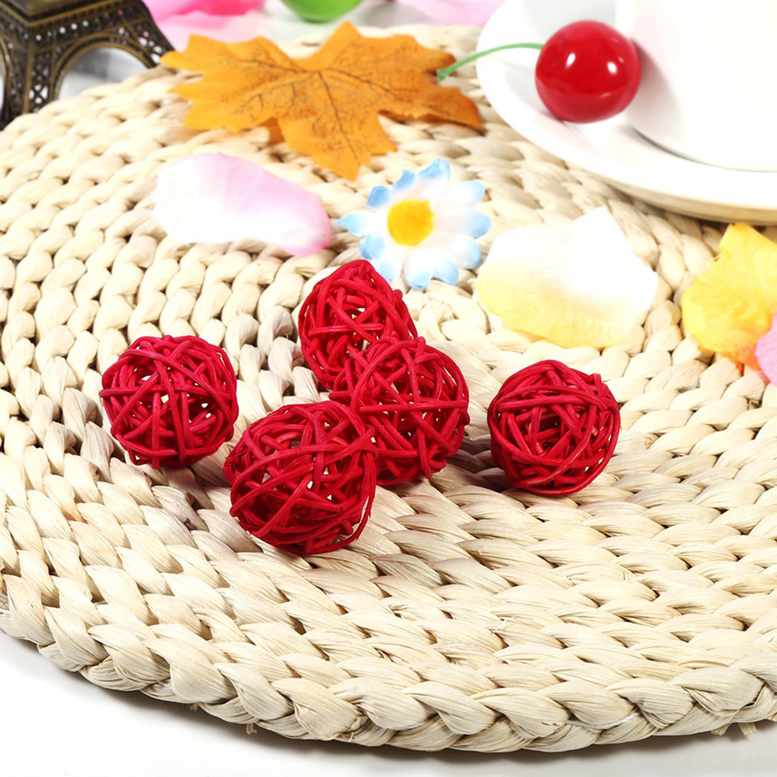 20Pcs Decorative Rattan Balls Ornaments Wedding Christmas Birthday Party Decorations (Red) — image 3