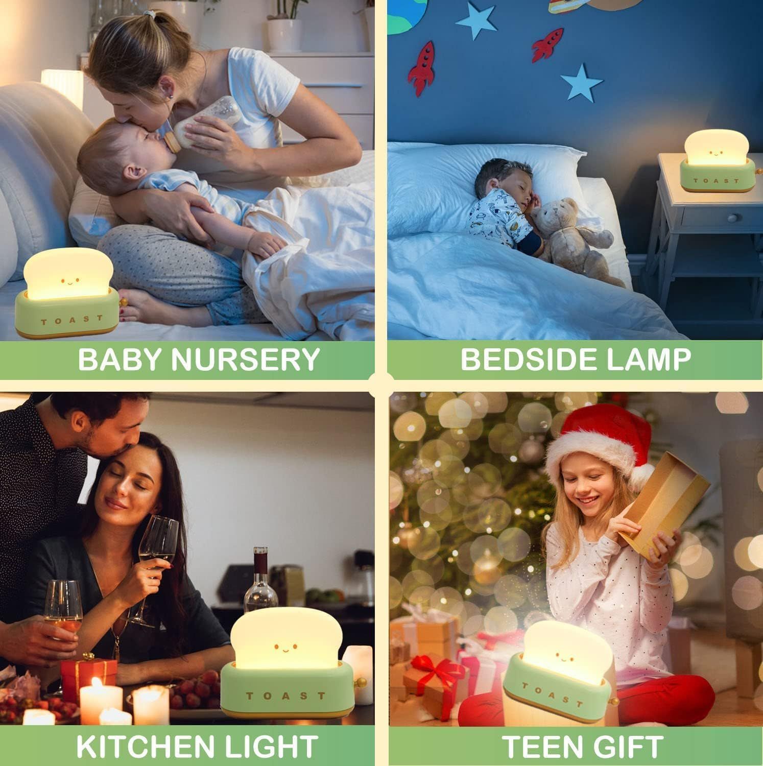 Cute Stuff Toast Lamp LED Night Light Rechargeable with Timer Smile Face, Desk Decor Toaster Lamp for Bedroom Living Room Decor — image 4