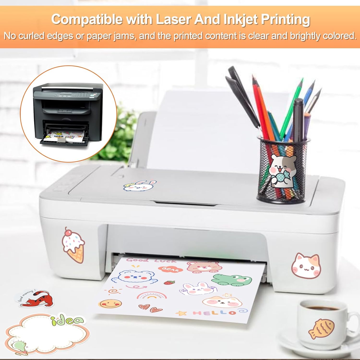 Printable Sticker Paper for Inkjet Printer, 40 Sheets 8.5"x11'' Matte Printer Full Sheet Labels Laser/Inkjet Printers, Letter Size - 8.5''x11''(1-up) โ image 4