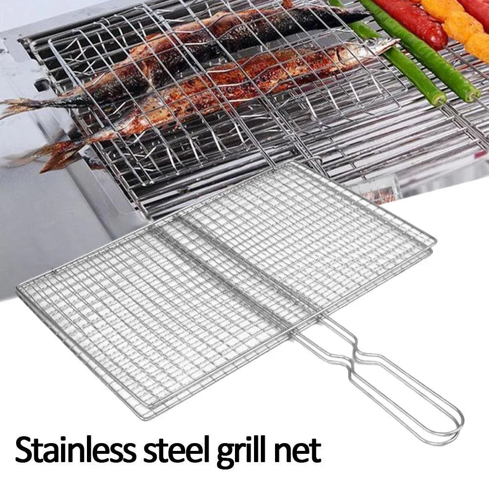 Non-Stick Fish Grilling Basket Metal Handle Barbecue Tool Meat Bacon Net BBQ Rack Grill Outdoor Steel Accessories โ image 6