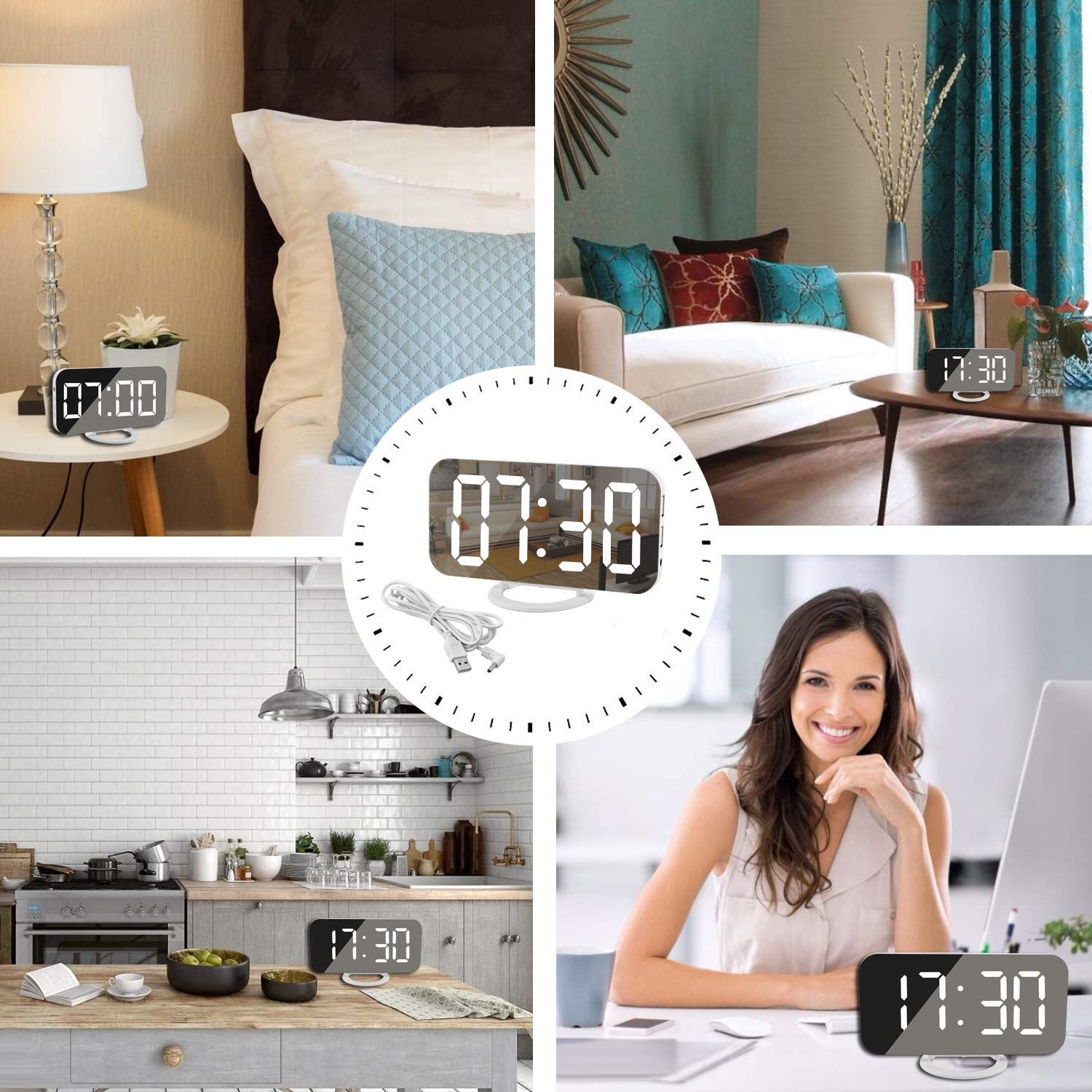Digital Alarm Clock,Large Display LED And Mirror Desk Clock With Dual USB Charger Ports, 3 Levels Brightness โ image 4