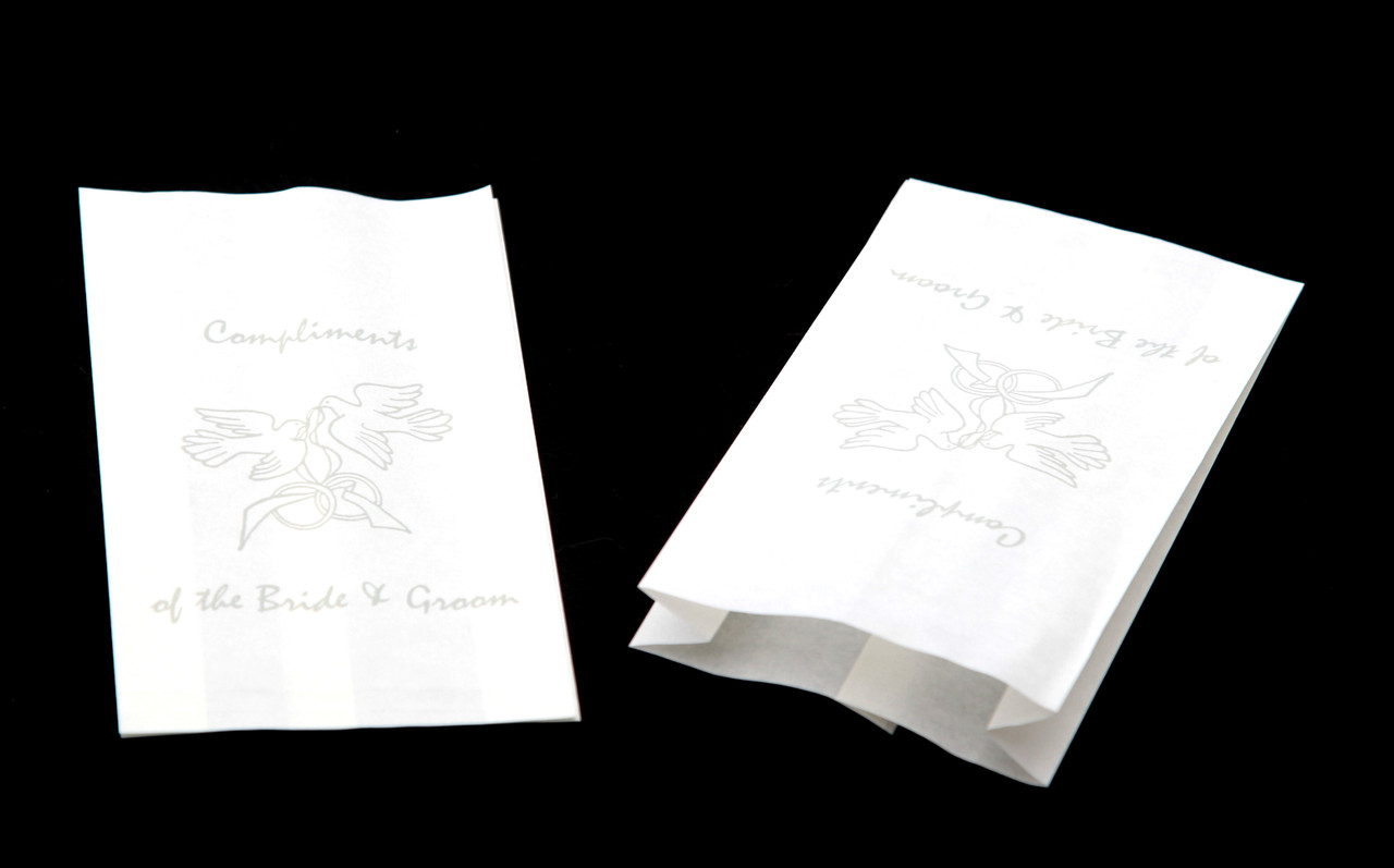 50 Pack Wedding Cake Bags Greaseproof Wax Paper Slice Take Home Favour Silver Doves — image 3