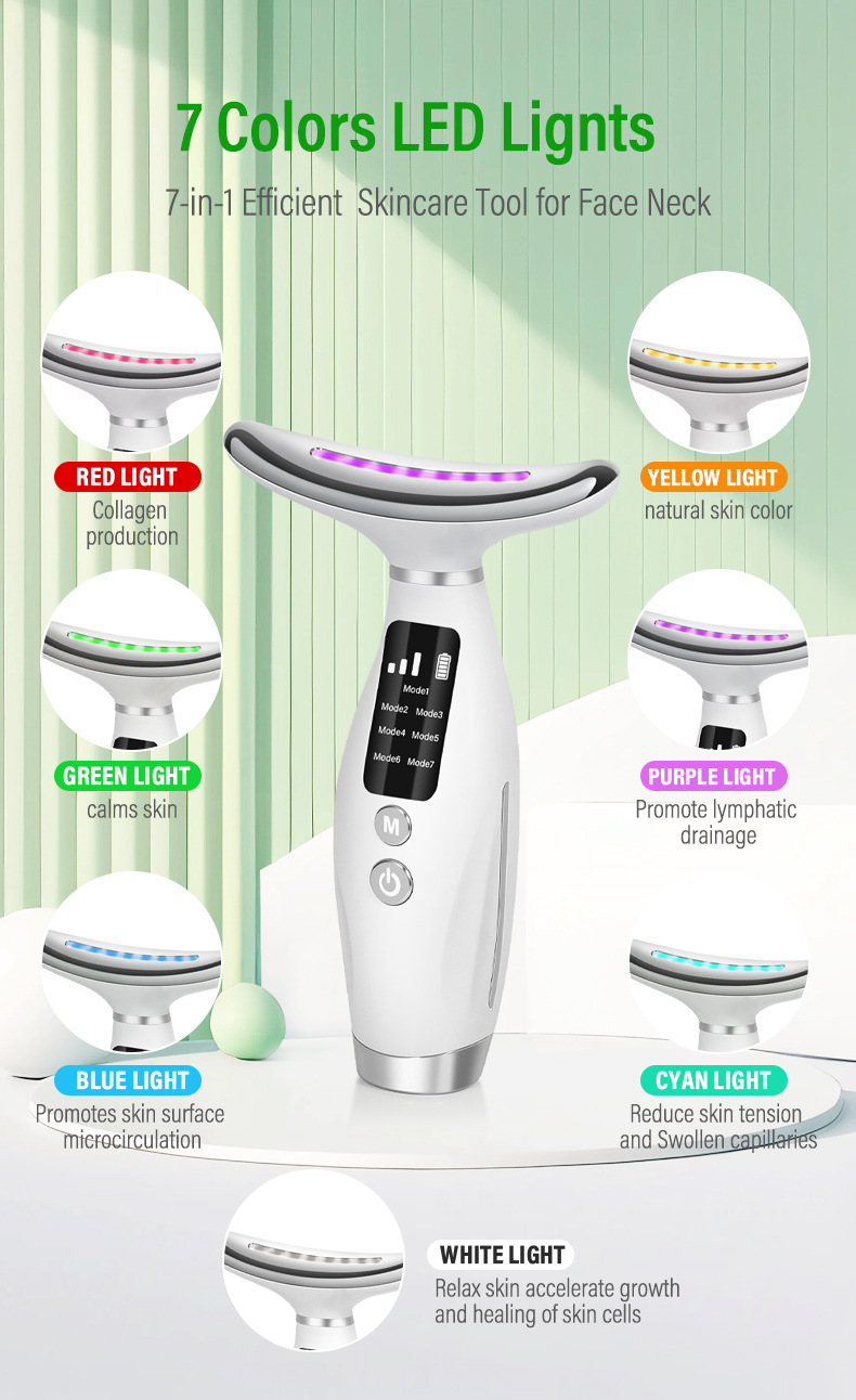 7-Color LED Neck Massager with Heat Therapy, 7 Modes, USB Rechargeable Neck Beauty Device โ image 4