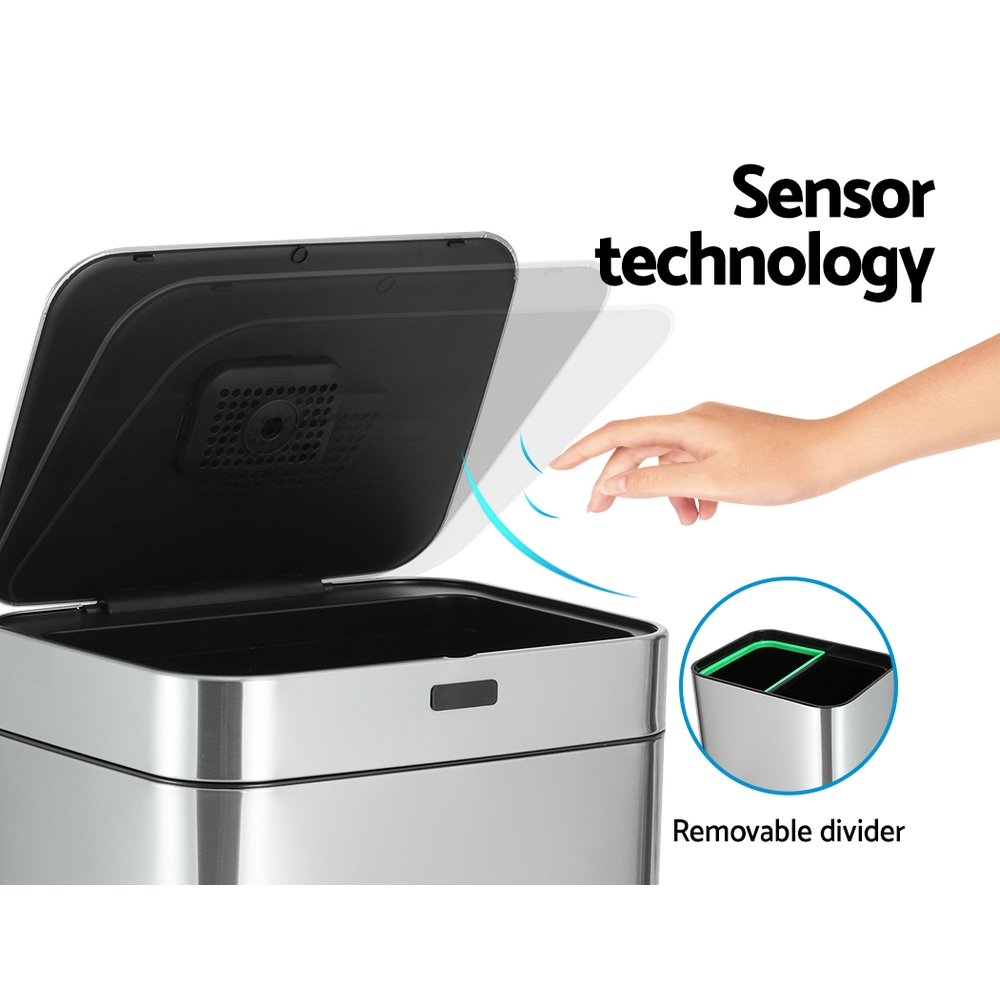Devanti 70L Motion Sensor Bin Pedal Bins Automatic Siver — image 4