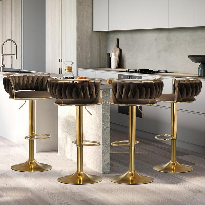 SERENITà Golden Swivel Upholstered Velvet Adjustable Height Counter Stool with Metal Frame Coffee (Set of 2) — image 3