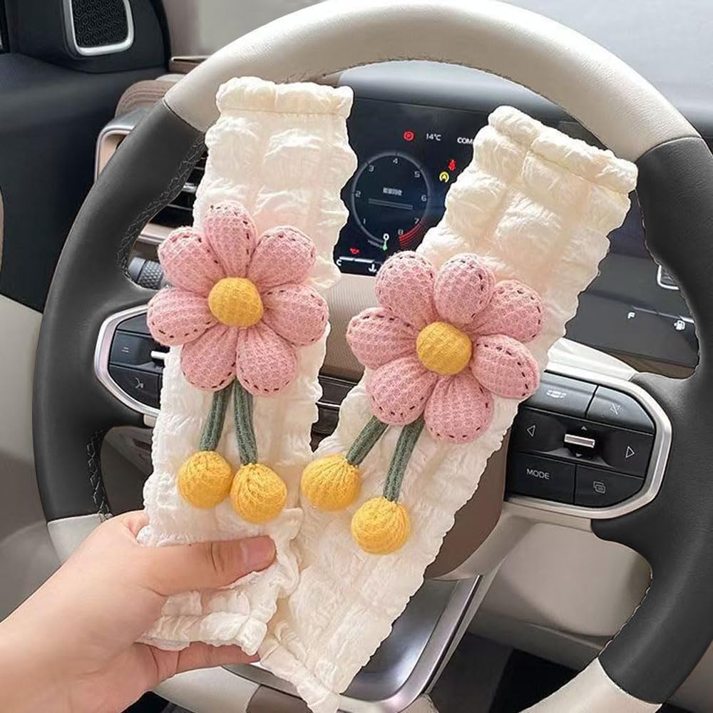 2 Pack Car Seat Belt Cover Pads, Soft Seat Belt Shoulder Pad with Petals, Cute Floral Car Seatbelt Covers Protector for Women Girls, Universal Fit for Cars