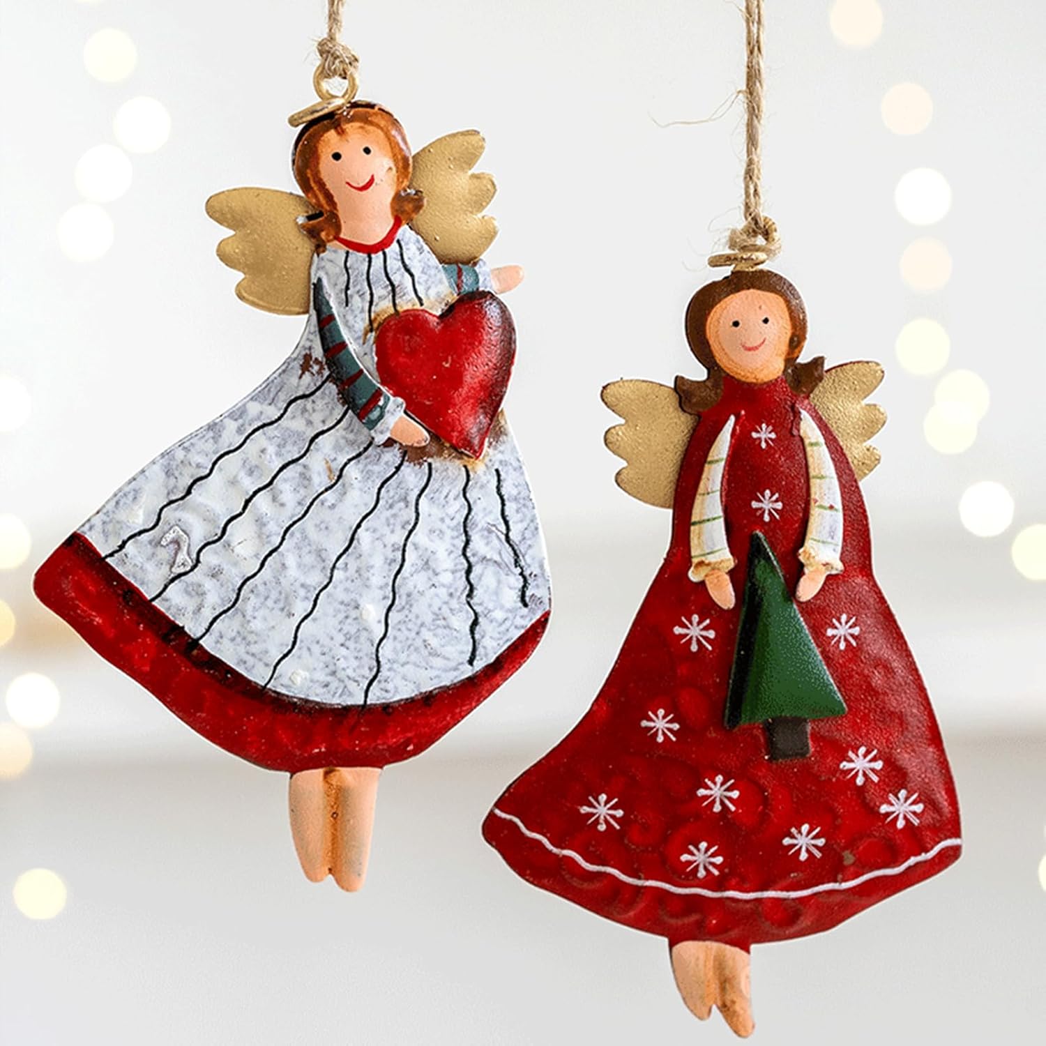 4 Pack Colourful Metal Angel Christmas Hanging Ornaments for Trees, Wreaths, Mantels and Festive Home Decoration — image 2