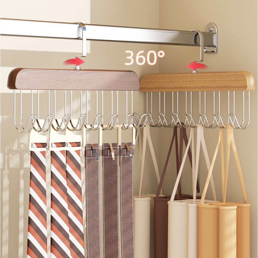 4 Pack Tank Top Bra Hanger, Wood Tie and Belt Hanger, Anti Slip Multi Hook Coat Rack, Hanging Closet Organization Storage Holder for Belts, Ties, Scarfs, Bras — image 3