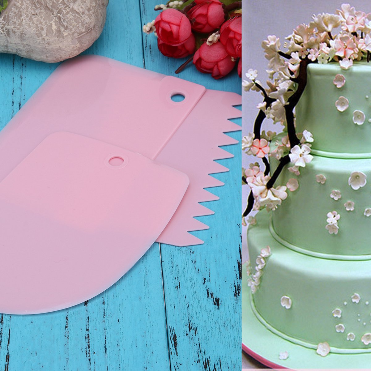 Dough Scraper | Cake Scraper | Dough Cutter | Dough Scraper | 3-Piece | Pink — image 3