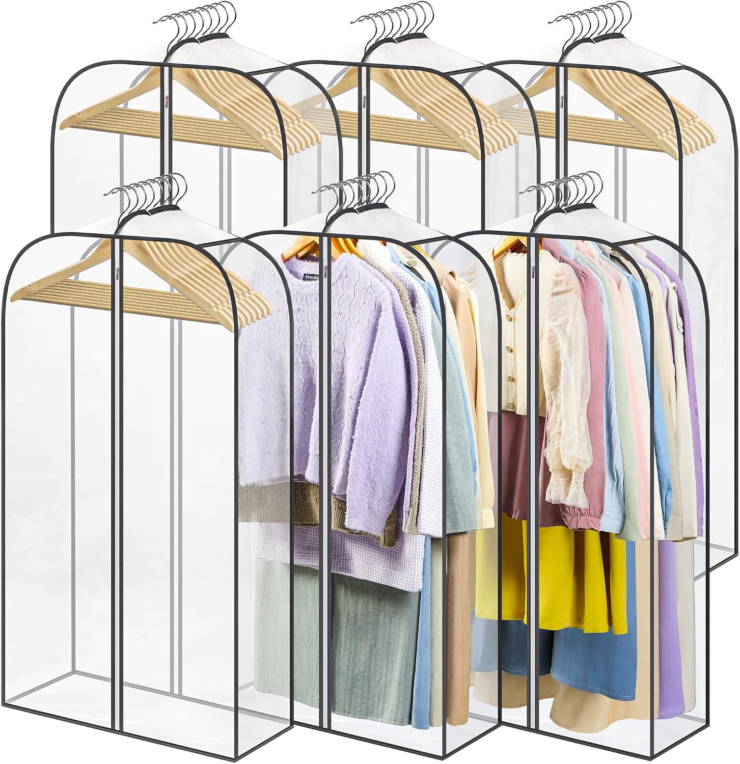 6 Pack Clear Garment Bags for Hanging Clothes with Zippers on Double Sides - 10'' Storage Coat, Dress, and Fur in Closet 40'' Long Suit 40 inch