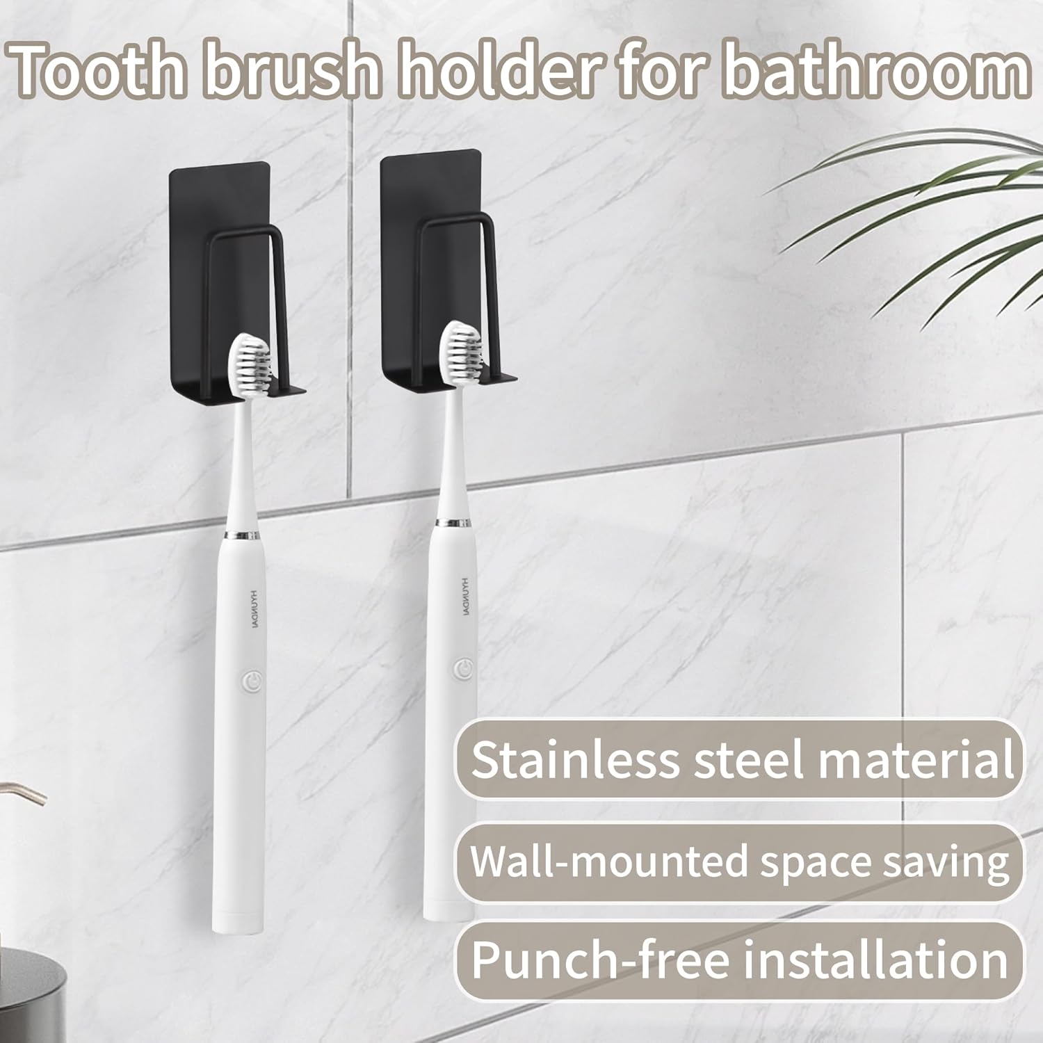 4 Pack Self-Adhesive Stainless Steel Wall Mount Toothbrush Holder No Drilling Required for Electric Toothbrushes Black — image 4