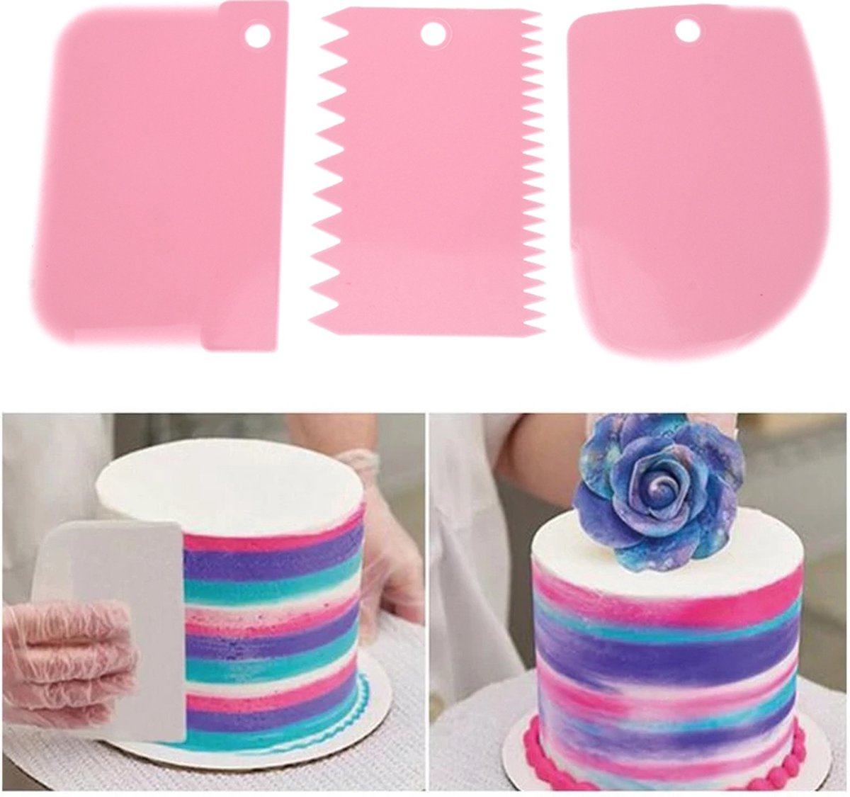 Dough Scraper | Cake Scraper | Dough Cutter | Dough Scraper | 3-Piece | Pink