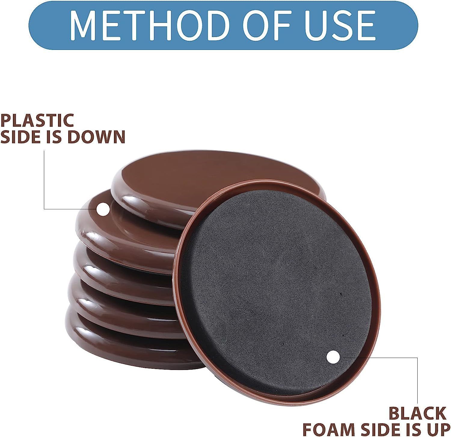 4Pcs Furniture Sliders – 3.5 Inch Heavy Duty Moving Pads, Plastic Chair Leg Floor Protectors for Hardwood Floors, Reusable Round Gliders,Brown — image 3