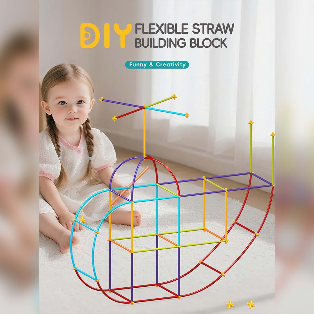DIY Flexible Straw Building Blocks for Kids Ages 3-6, Creative Educational Construction Toy Set with Bendable Straws and Connectors, 112/242/723 Pieces for 3D — image 3