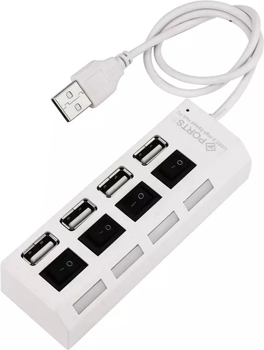 HI Speed 4-Port USB 2.0 Hub I Hub Splitter I On/Off Switch I LED I Up to 480 MB/s I White — image 2
