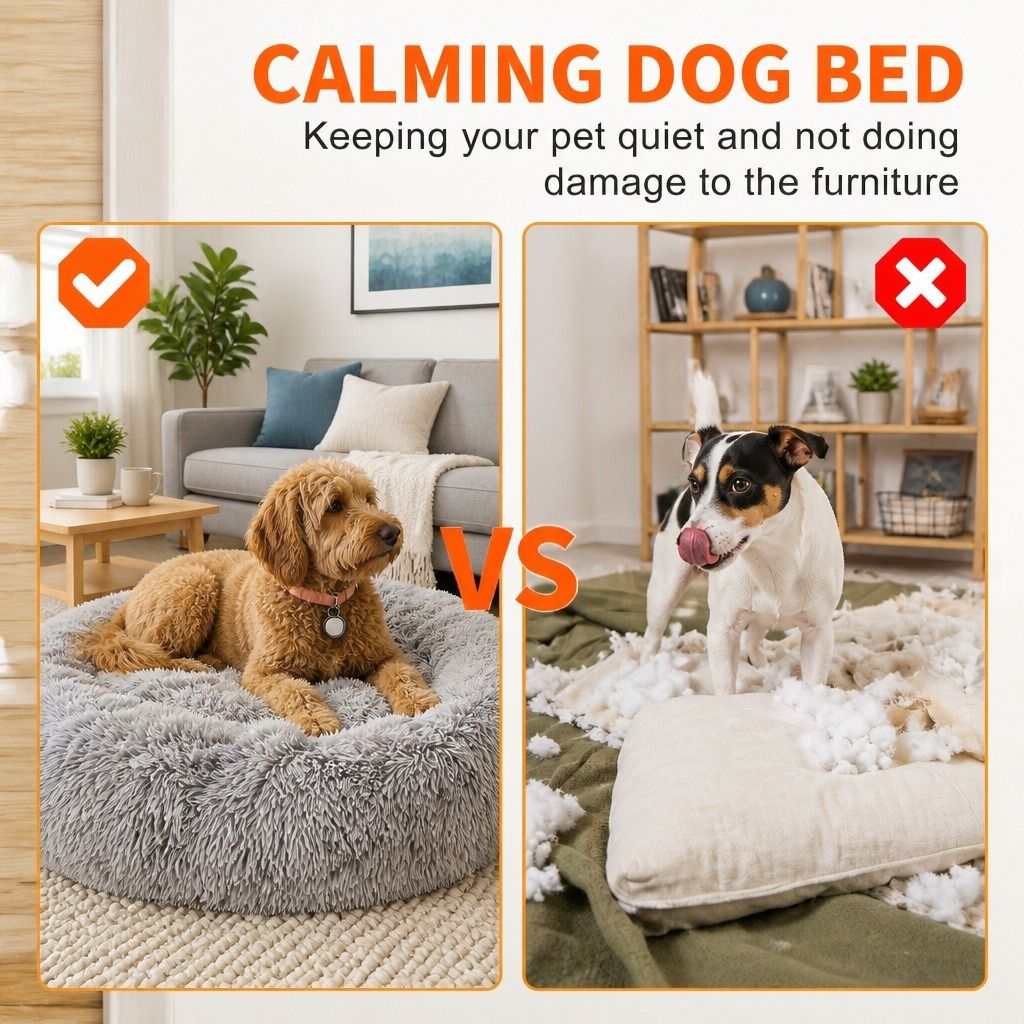 Dog Cat Pet Calming Bed Washable ZIPPER Cover Warm Soft Plush Round Sleeping 120cm — image 3