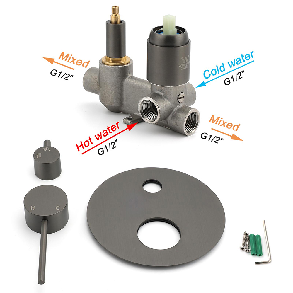 Gun Metal Gray Round Shower Mixer 2 Way Diverter For Bath Twin Shower Watermark — image 4