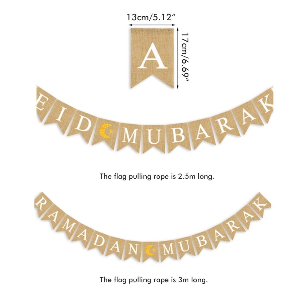 Eid Mubarak Banner Burlap Flag Decoration Eid Celebration Hanging Banner for Corridor Windows Living Room โ image 3