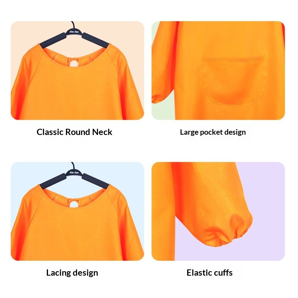 Solid Color Kitchen Apron with Pockets,Unisex Long Sleeves Waterproof Apron for Cooking Baking Cleaning Work(orange) — image 3