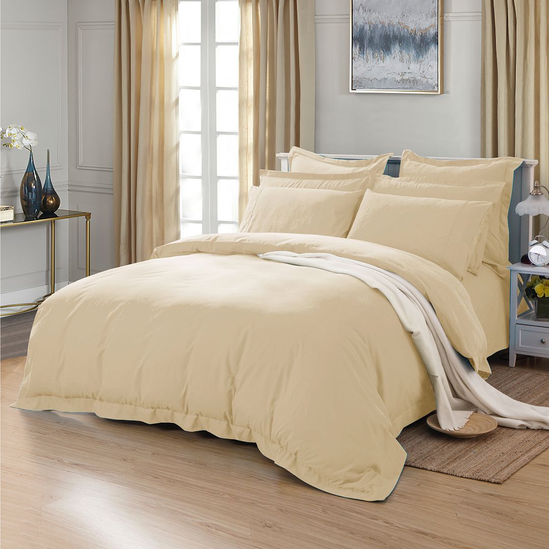 1000TC Tailored Queen Size Yellow Cream Duvet Quilt Cover Set — image 2