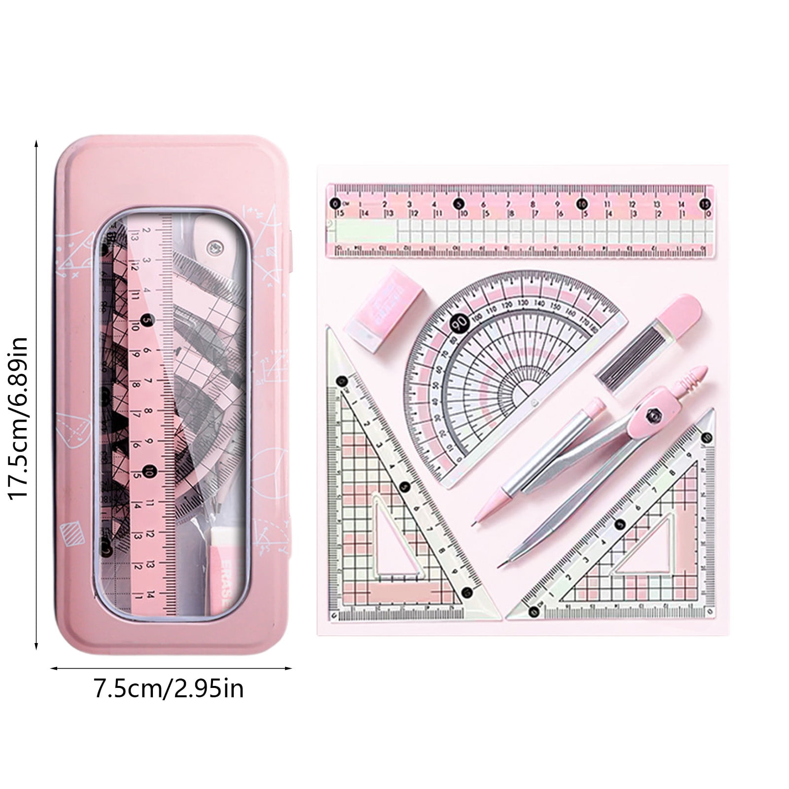 Compass Geometry Tool, Protractor and Compass Set, Metal Box Drawing Compass with Rulers, Math Compass Kit, Shatterproof Storage Box, for Stationery Supplies โ image 3