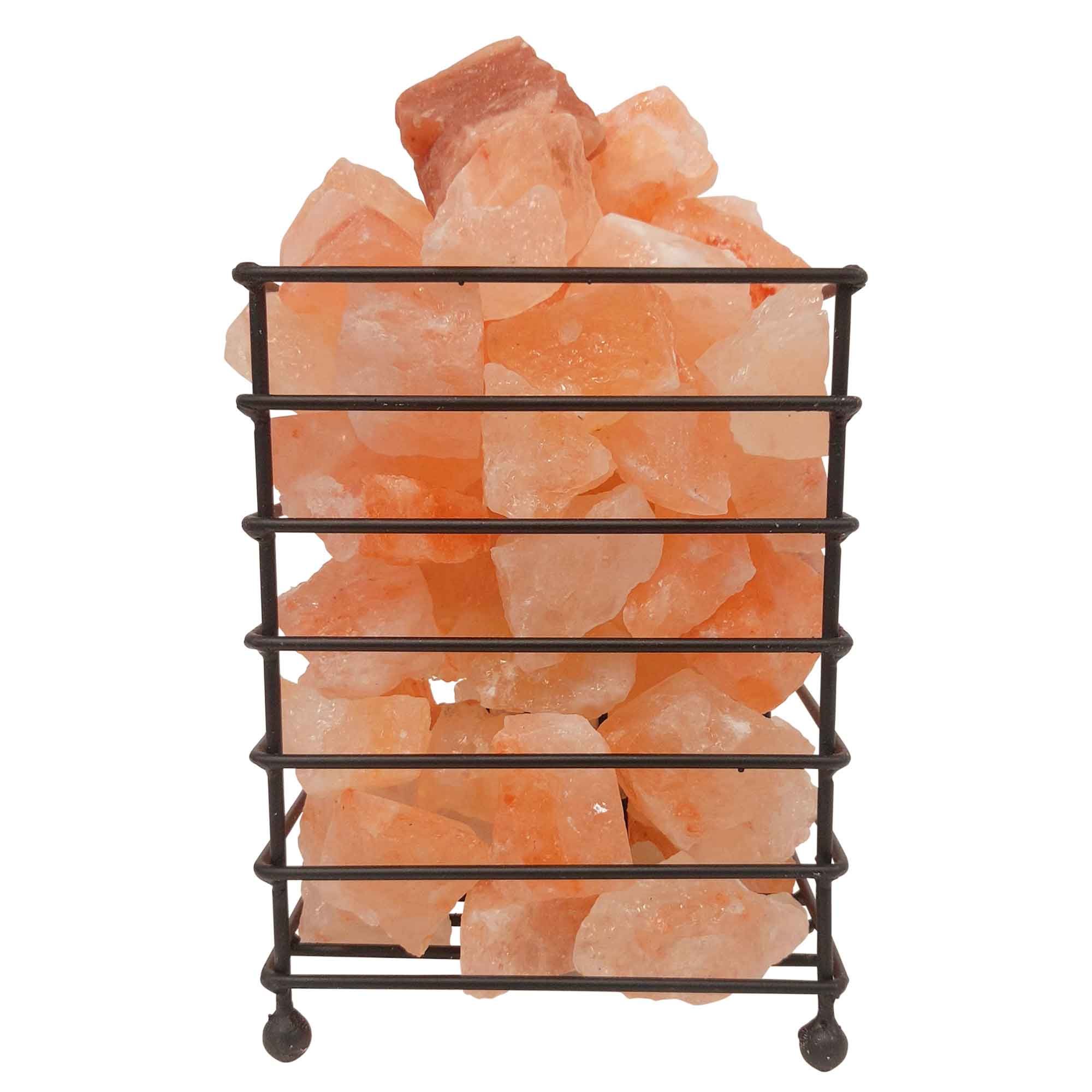 12V 12W Rectangle Iron Basket Himalayan Pink Salt Lamp Rock Crystal Bulb On/Off — image 2