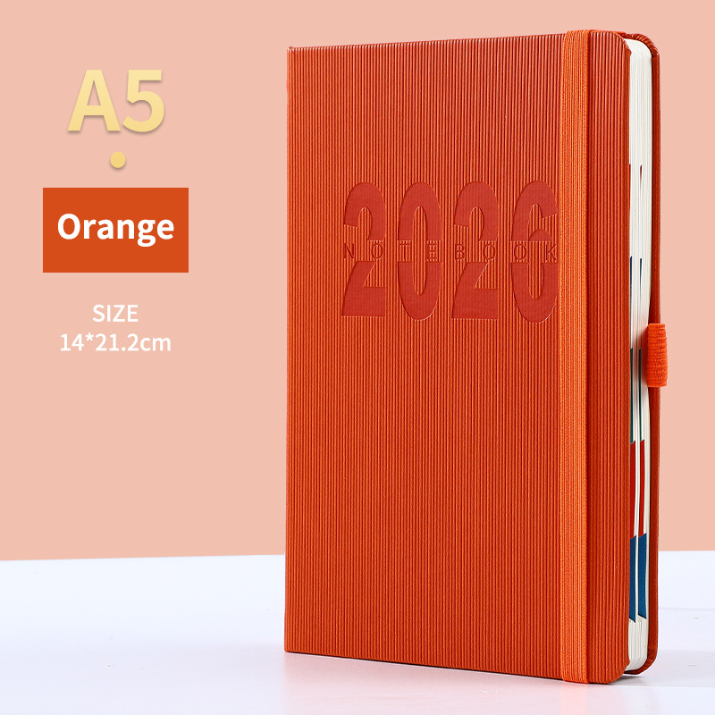 Orange 2026 A5 English Daily Planner Notebook 365-Day Schedule Book for Monthly & Annual Planning