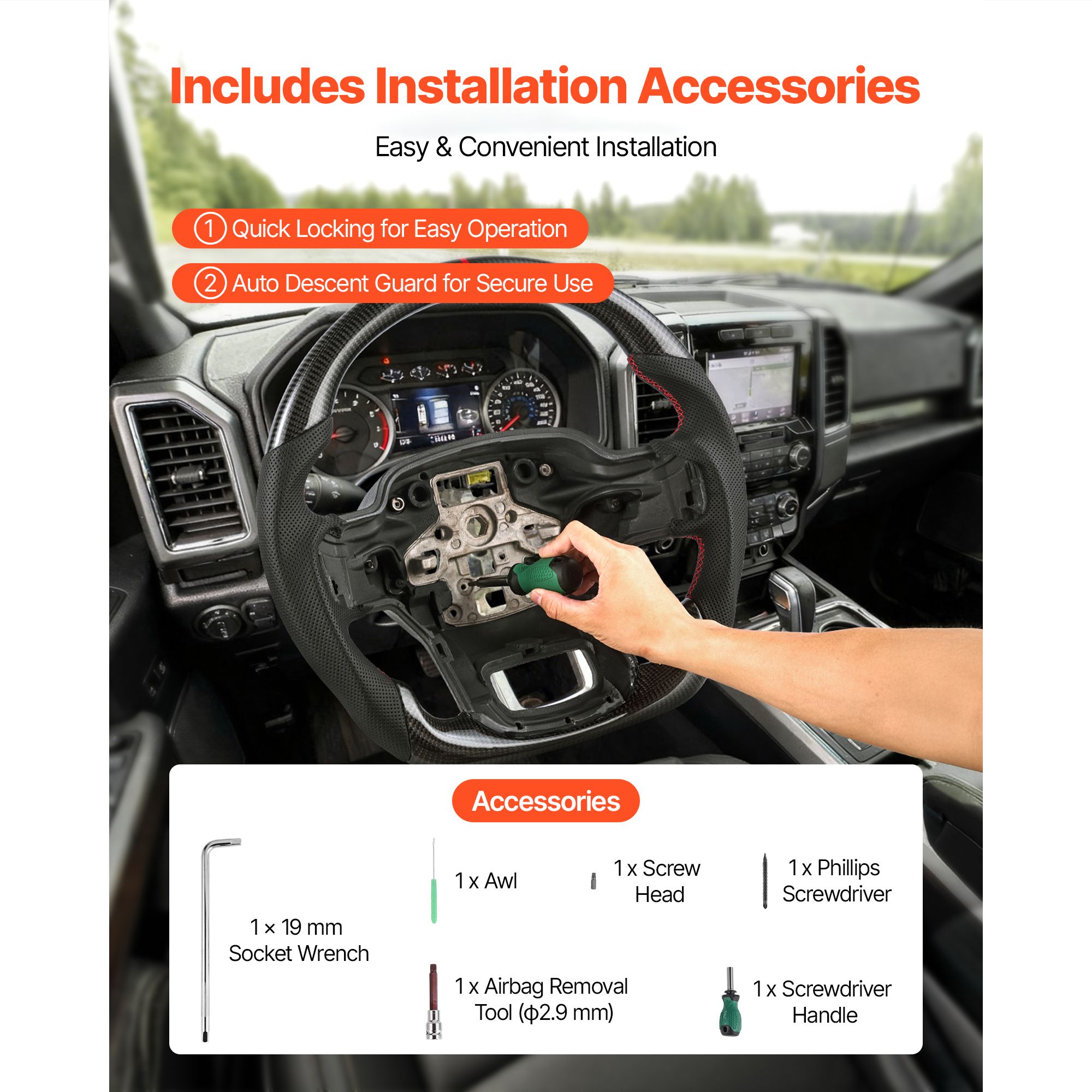 Steering Wheel for 2021-2024 Ford F150, Carbon Fiber Steering Wheel D-Shaped Flat-Bottom, Leather Grip with Non-Slip Texture & Precise Stitching, Accessories โ image 6