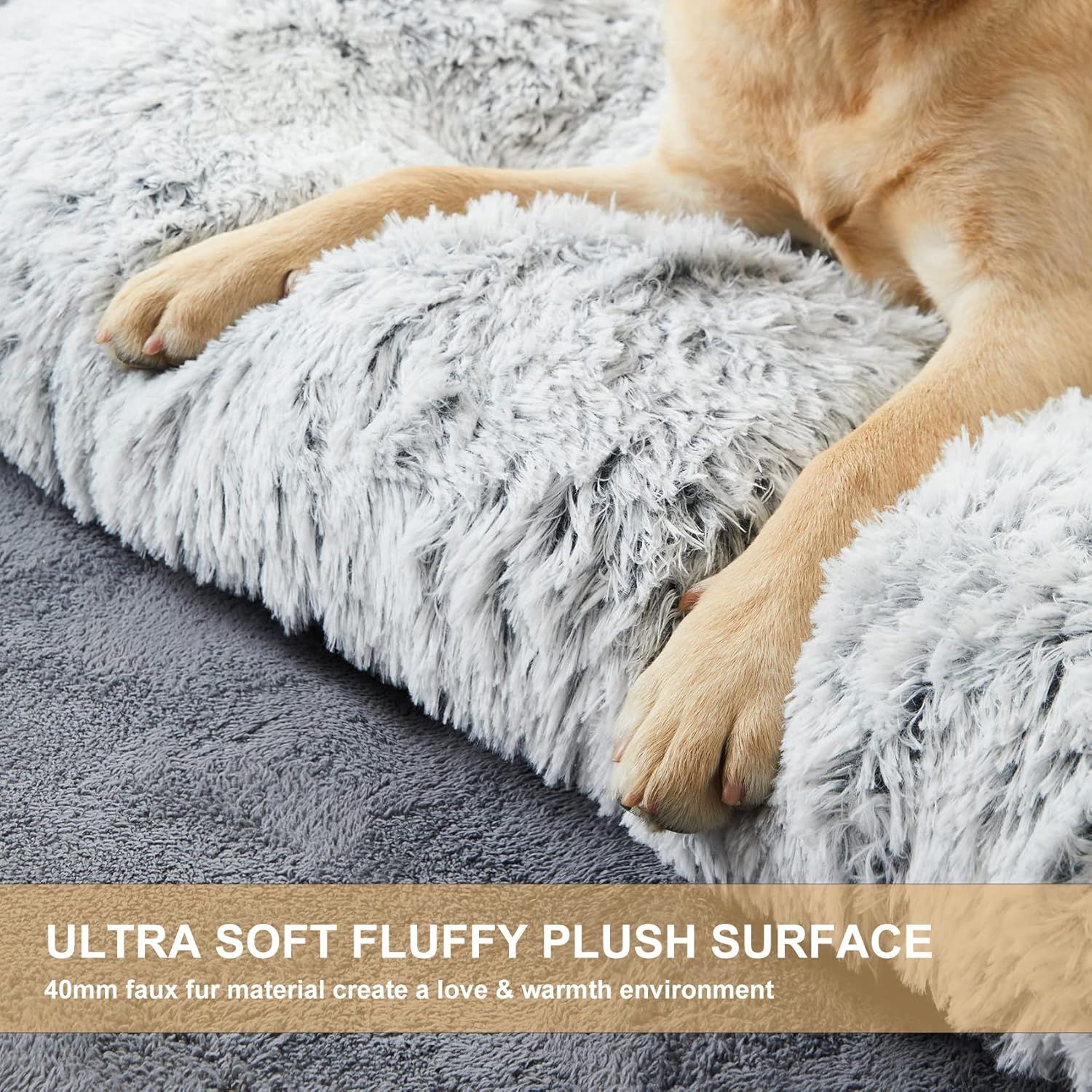 65 x 50 CM Winter Long Plush Dog Bed for Large Dogs - 10CM Thickened Fluffy Faux Fur Pad - Calming Anti Anxiety Pet Cushion with Non-Slip Bottom, Removable & โ image 6