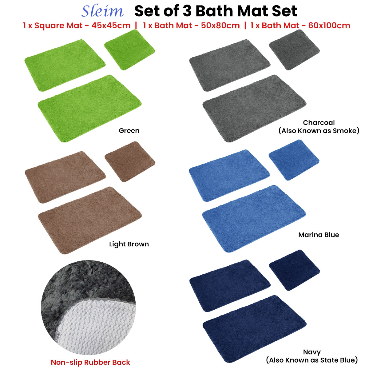 Sleim Set of 3 Bath Mat Set Green โ image 2