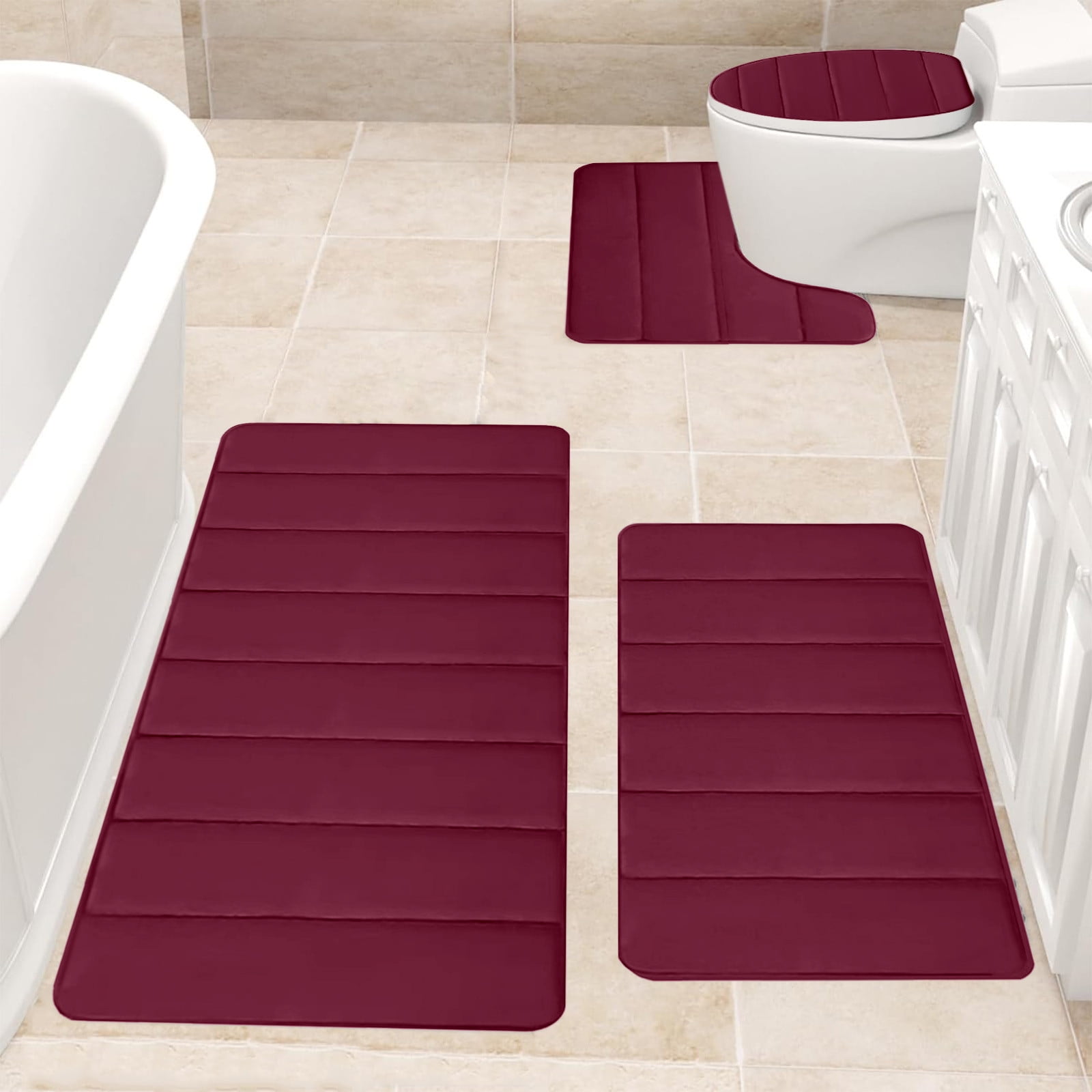 Bathroom Rugs Sets 3 Piece, Bath Rugs for Bathroom Non Slip, Ultra Soft Water Absorbent Microfiber Bath Mat Set, Machine Washable Thick Plush Bath Mats for — image 6