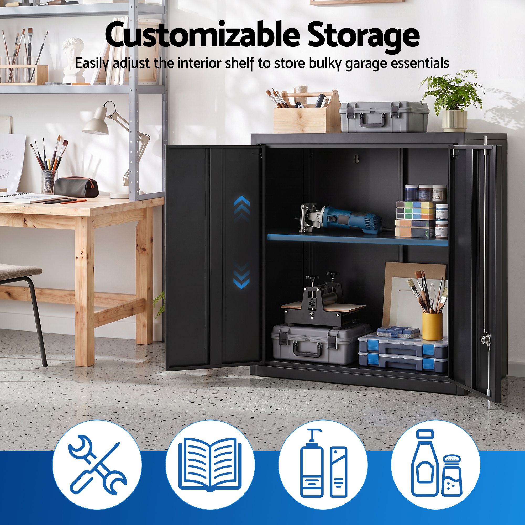 Giantz Steel Tool Cabinet Wall Mount Adjustable Shelf Garage Storage Lockable Black — image 5