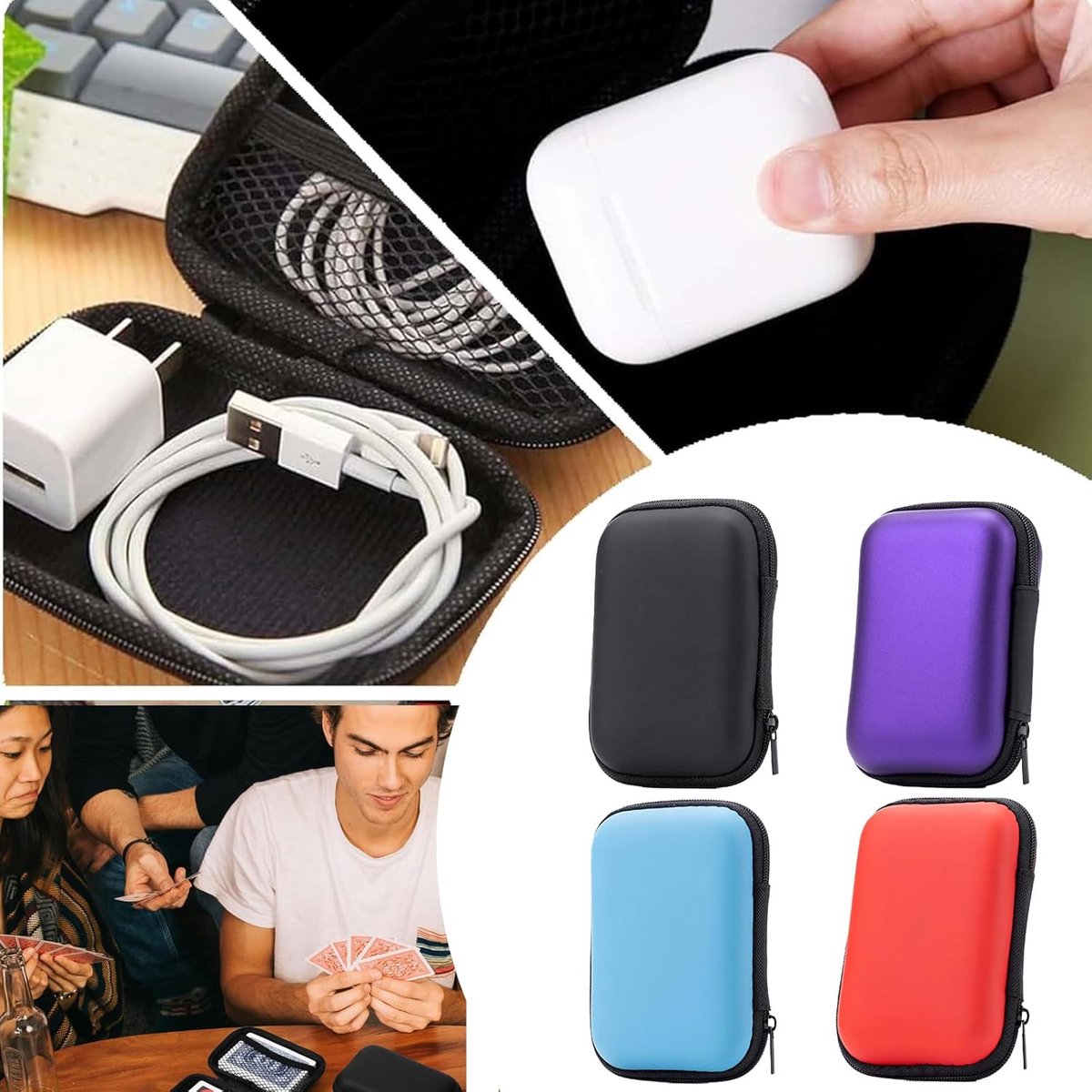 4 pieces - playing card sleeves - card box - Headphone bag - Data cable storage box - 11.5 × 8 × 4 cm - EVA storage box - storage bag - portable playing card — image 3