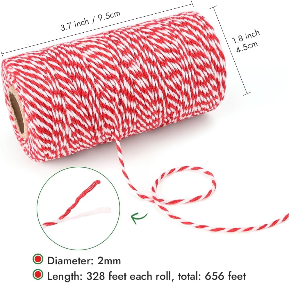 Bakers Twine, 656 Feet 2 Rolls Christmas Twine String Ribbon for Gift Wrapping, Pastry Boxes Tying, Festival Decorations, DIY Crafts (328Feet Each Roll) โ image 3