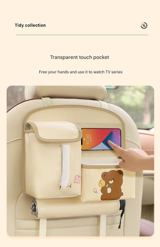 Car Seat Back Organizer with Practical design-Multi-Pocket Storage for Tissues and Gadgets-Black — image 6