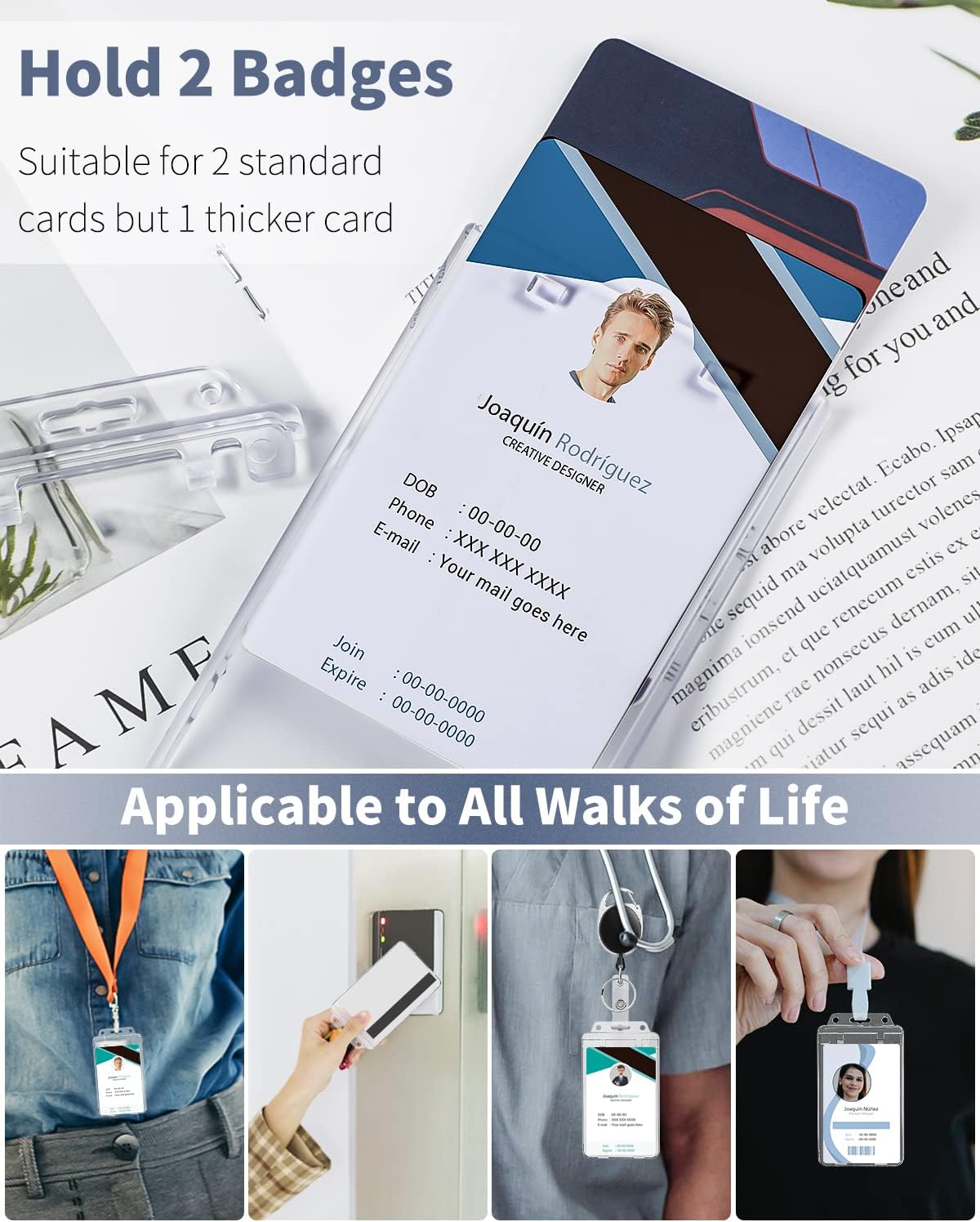 2 Pack Permanent Locking ID Badge Holder for Less Frequently Used Cards Vertical Hard Plastic Case Clear Card Protector Pouch for Passes Access Cards Student — image 5