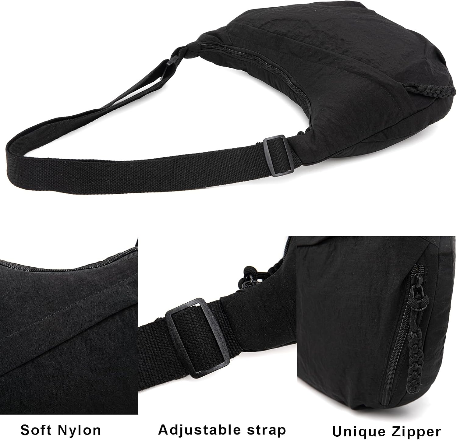 Crescent Bag for Women Men Nylon Crossbody Bags Multi-Pocket Sling Bag Roomy Hobo Bags Moon Bag Slouchy Dumpling Bag β image 4