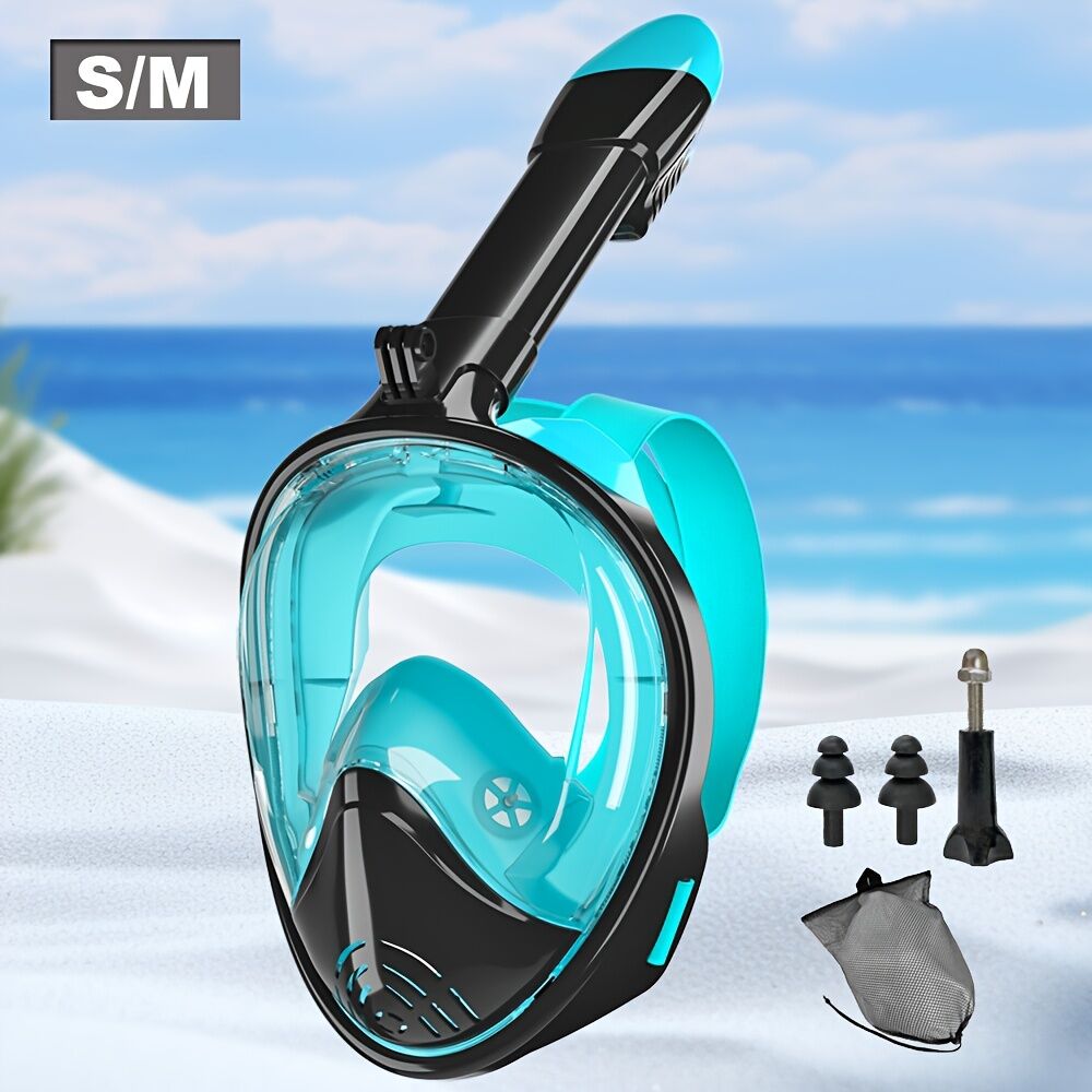 L/XL full-face silicone snorkeling mask, full-dry panoramic snorkeling mirror, camera bracket, large frame anti-leakage and anti-fog swimming mirror set — image 2