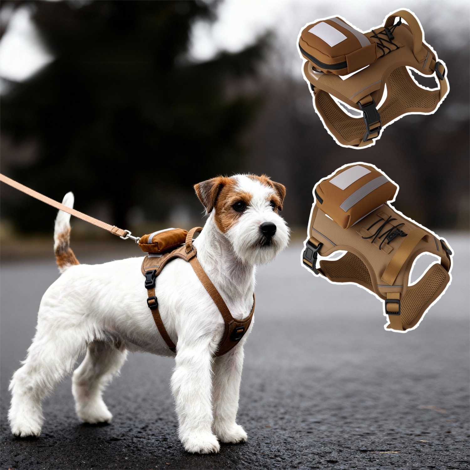 Dog Harness with Backpack and Leash Set - Size M Adjustable Breathable Mesh Pet Vest with Reflective Trim, Storage Pouch and Control Handle for Walking and โ image 2