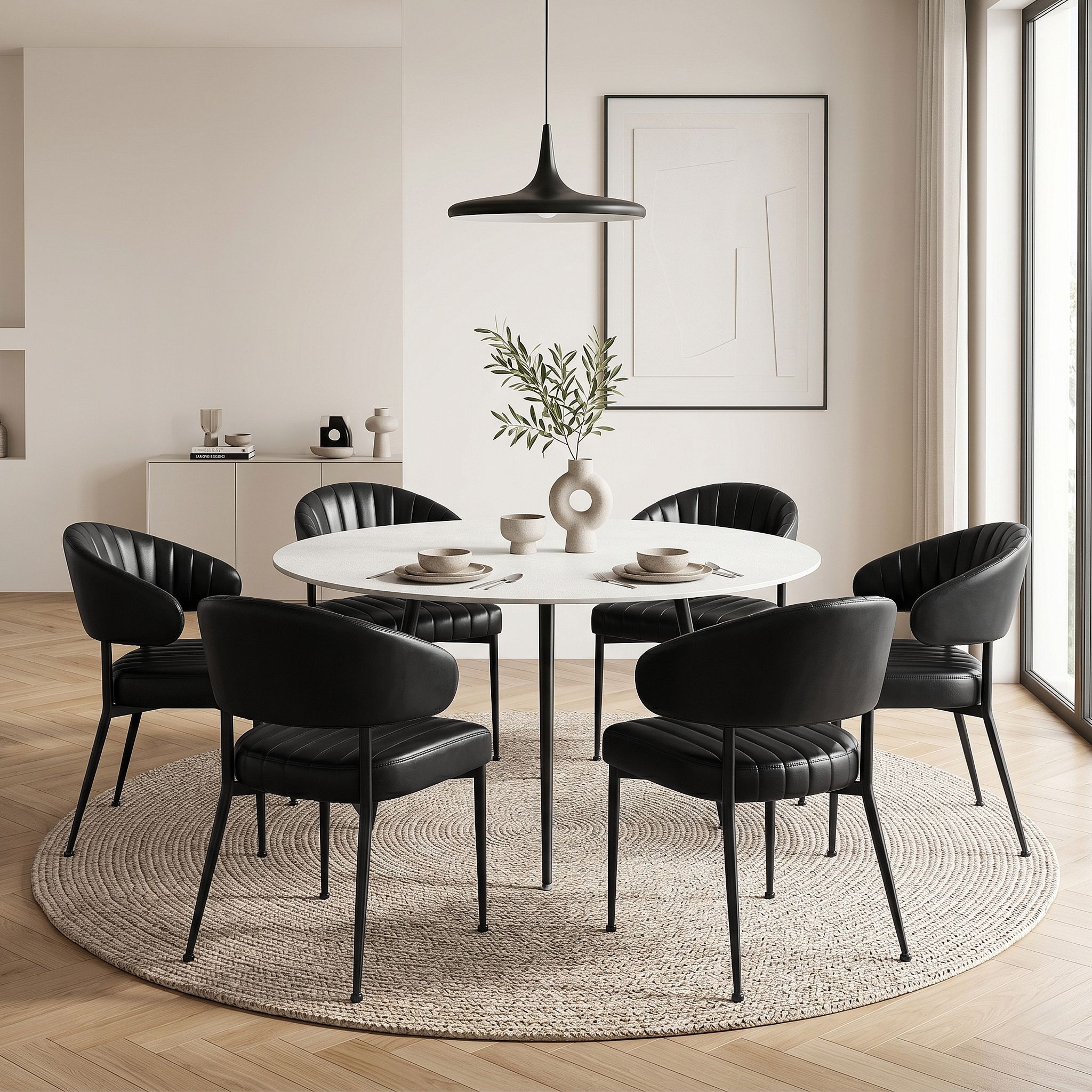 Artiss Dining Chairs Set of 6 Leather Hollow Armchair Black — image 5