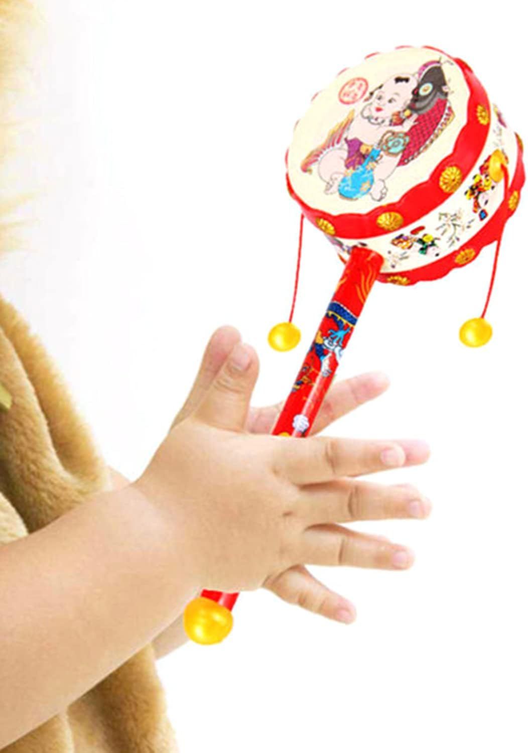 3pcs Spinning Rattle Drum Hand Bell Drum - Baby Musical Educational Chinese Traditional Percussion Fun China Toys, 7.48" x 2.56" โ image 3