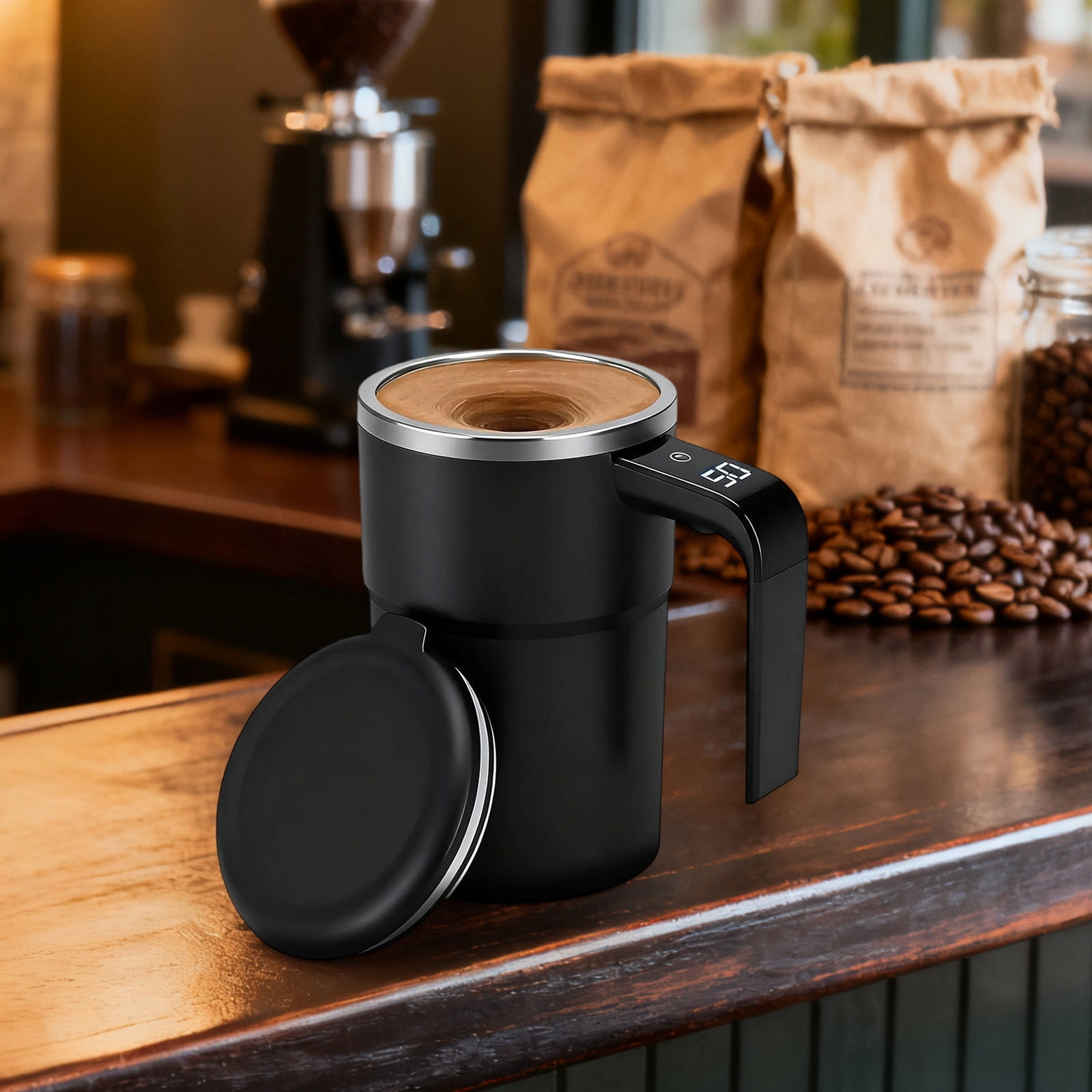 Self-Stirring Magnetic Coffee Mug with Temperature Display, Automatic Mixer for Coffee, Tea and Shakes, 304 Stainless Steel Liner, Black — image 3