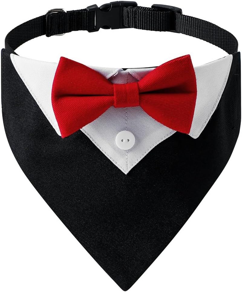 Formal Dog Tuxedo, Wedding Dog Collar with Bow Tie, Adjustable Pet Wedding Collar Bandana for Small Medium Large Dogs Large