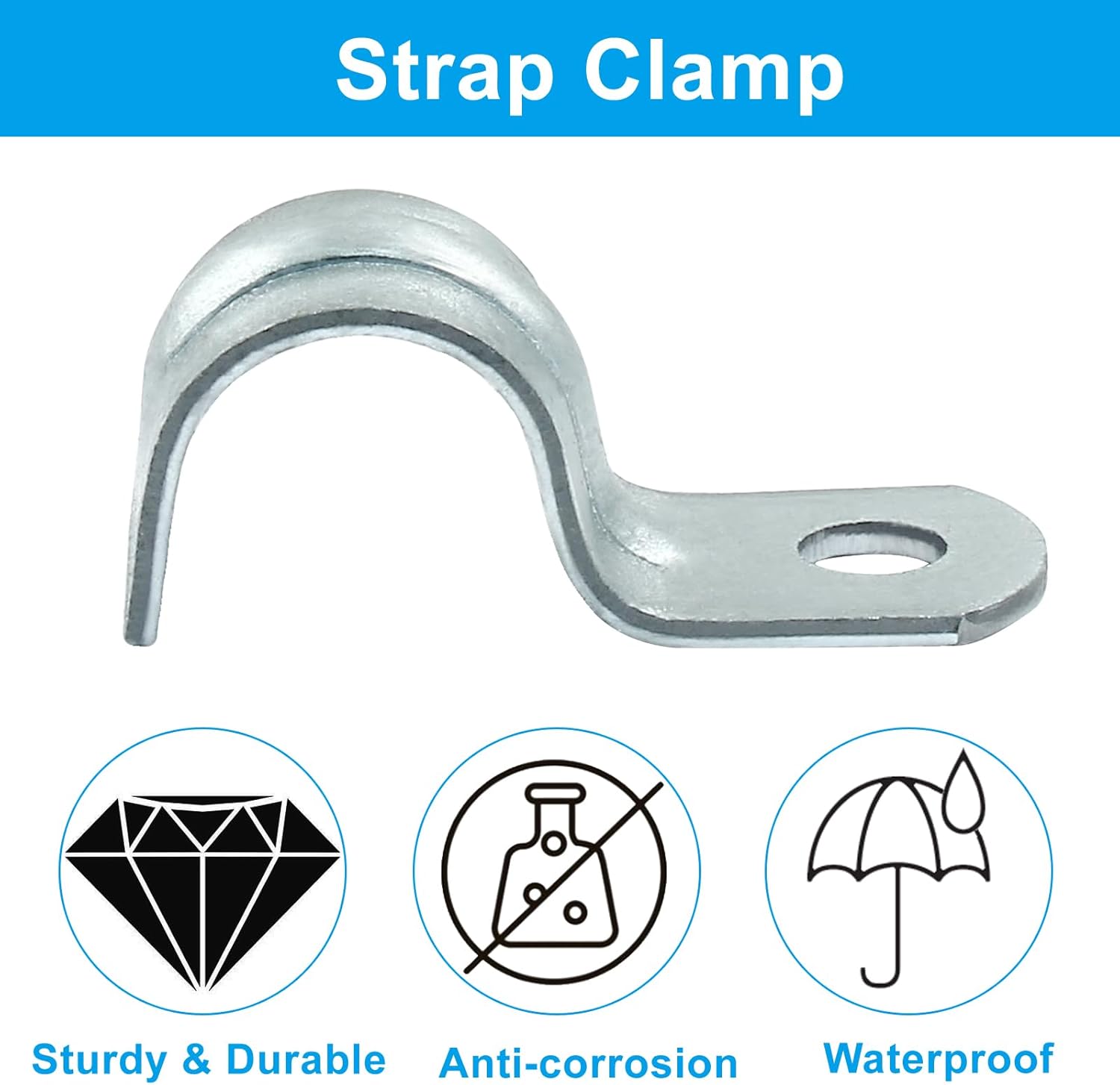 Biaungdo 30 Pcs M12 Rigid Pipe Strap, 1/2 Inch Zinc Plated Steel One Hole Strap Bracket Pipe Clamps Heavy Duty Conduit Clamps Tension Tube Clip Cable Clamp โ image 3