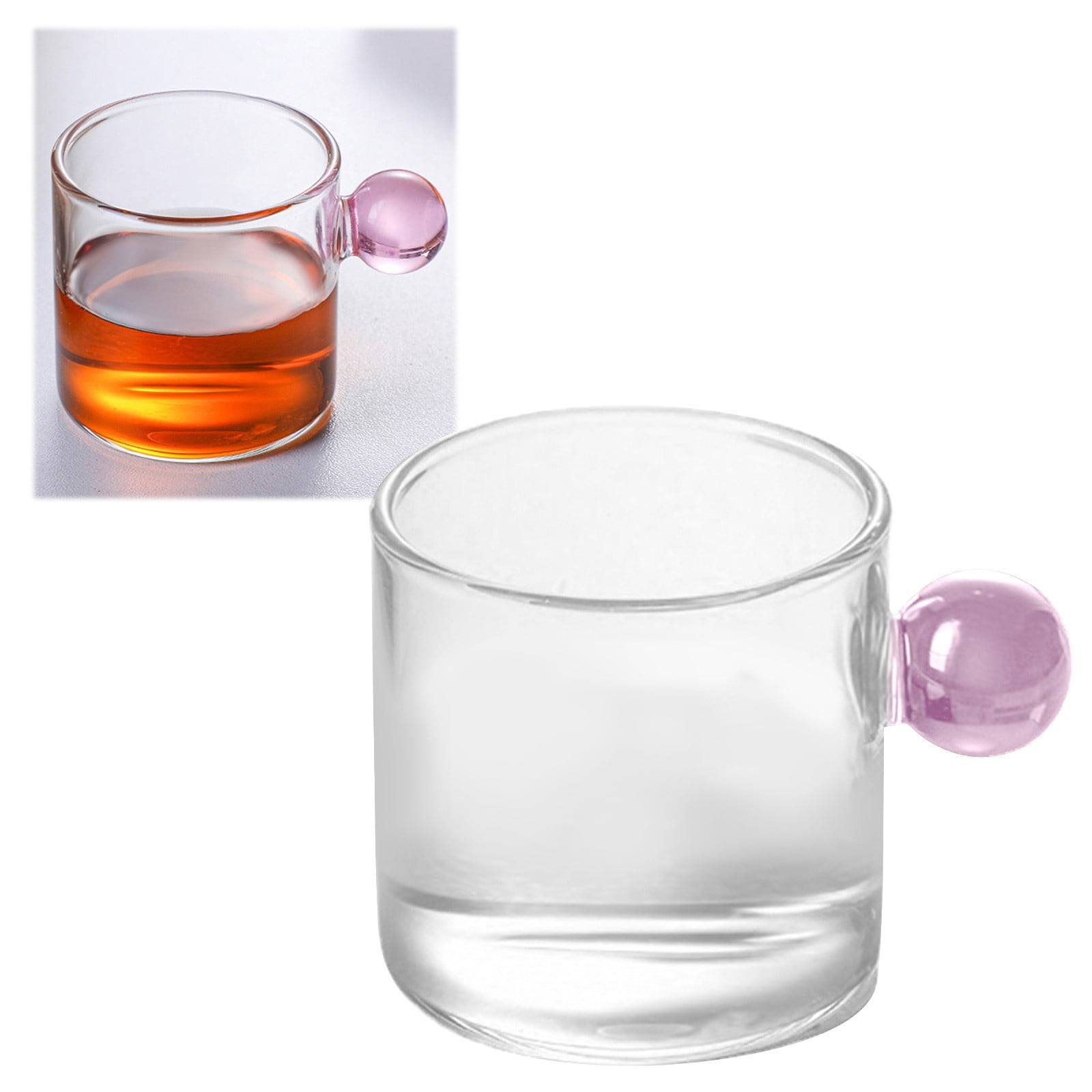 Glass Tea Cup Mini Pitcher Milk Creamer Coffee Jar Glass Heatable Pot Saucepan Server Dipping Bowls with Handle, Pink โ image 2