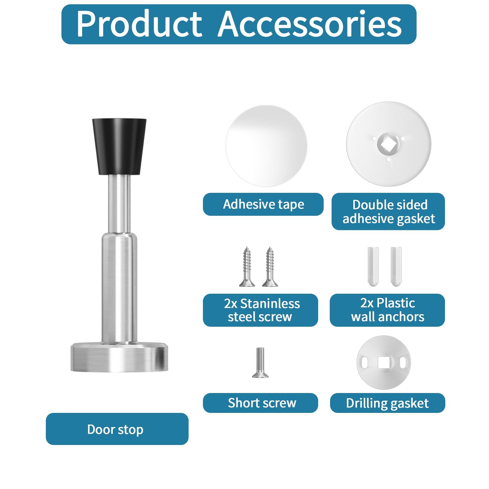 Door Stops Stainless Steel Door Stoppers with Hydraulic Shock Absorption, Natural Finish, Spring-Loaded, Height Door Stop — image 2