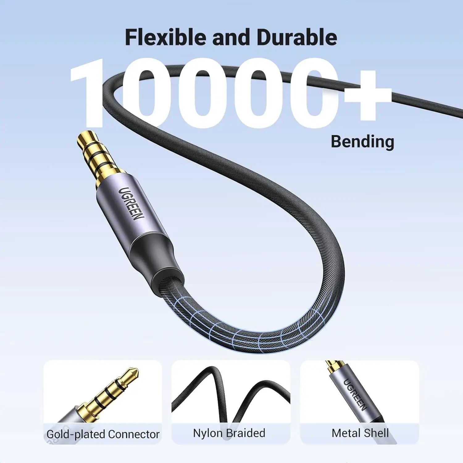 UGREEN 20785 3.5mm Braided 4-Pole Audio Cable Male to Male 3m — image 2