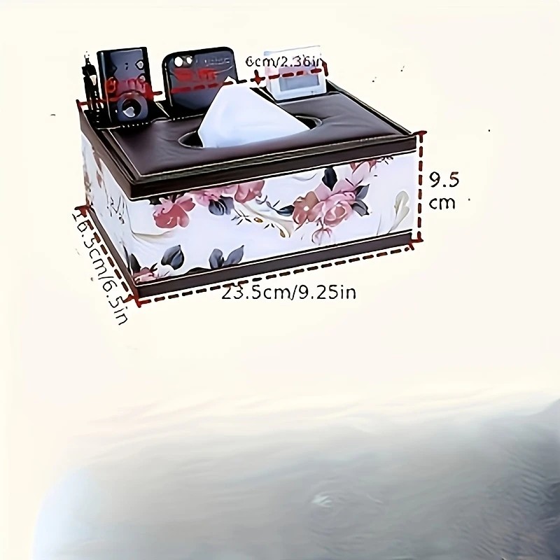 White gold Multi-Function Leather Tissue Box, Wooden Frame with Compartment Storage, Anti-Slip and Stable, Living Room and Office Desktop Organizer โ image 4